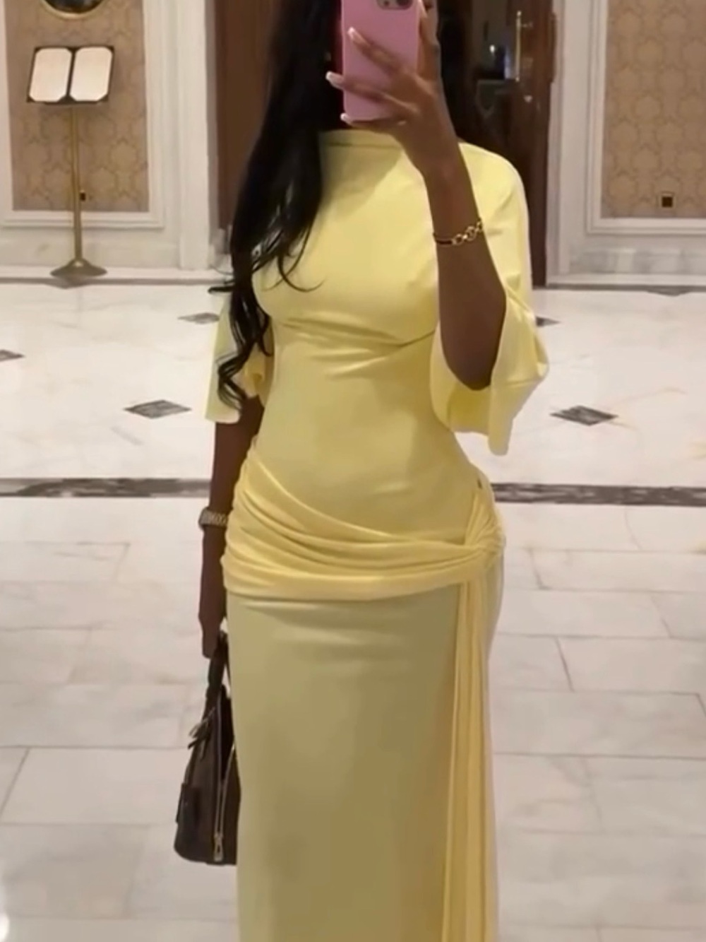 Zara Pale Yellow Draped Maxi Dress - Picture 3 of 9
